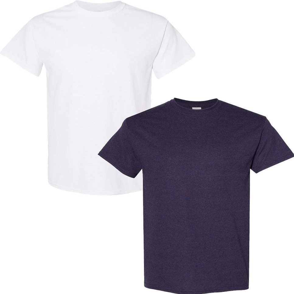 Gildan Men's Heavy Cotton Short Sleeve T Shirt, 2-Pack MED-White-BlackBerry