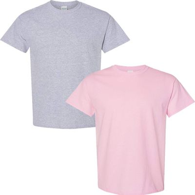 Gildan Men's Heavy Cotton Short Sleeve T Shirt, 2-Pack 2XL-Sportgrey-LightPink