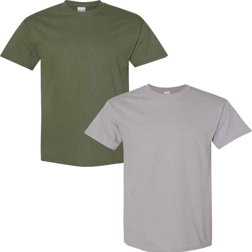 Gildan Men's Heavy Cotton Short Sleeve T Shirt, 2-Pack MED-Military-Gravel
