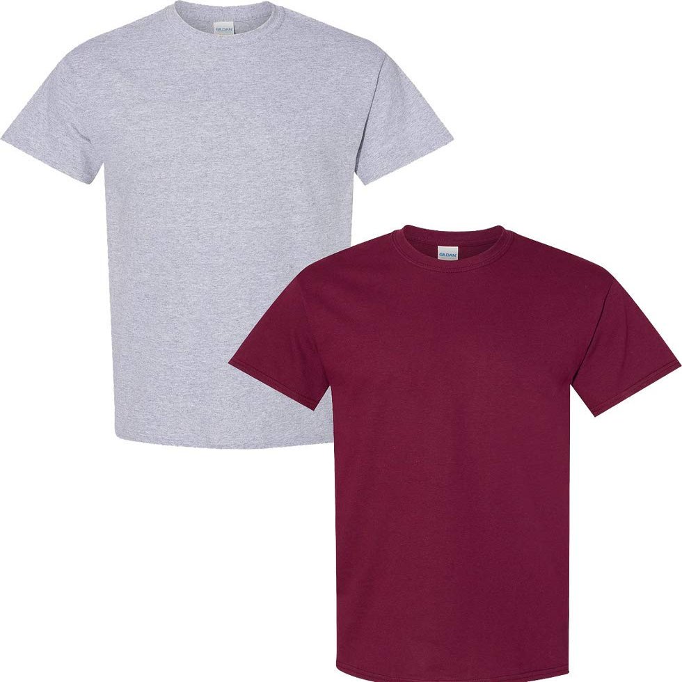 Gildan Men's Heavy Cotton Short Sleeve T Shirt, 2-Pack 2XL-Sportgrey-Maroon