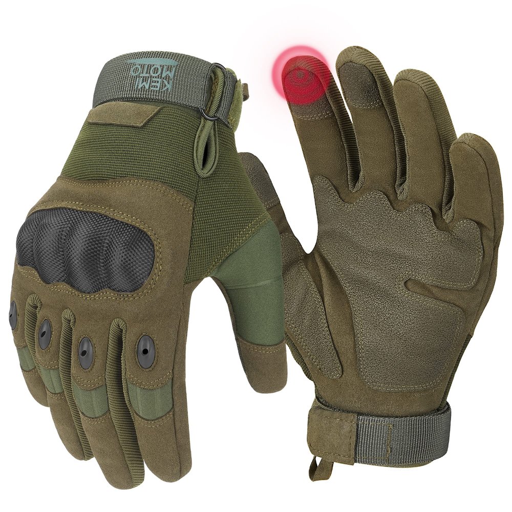 KEMIMOTO Tactical Gloves for Men, Touchscreen Motorcycle Gloves with Hard Shell & Palm Padding for Sports Motorcycle Cycling Tactical Airsoft Paintball Hunting Hiking Camping Climbing (Green,Medium)