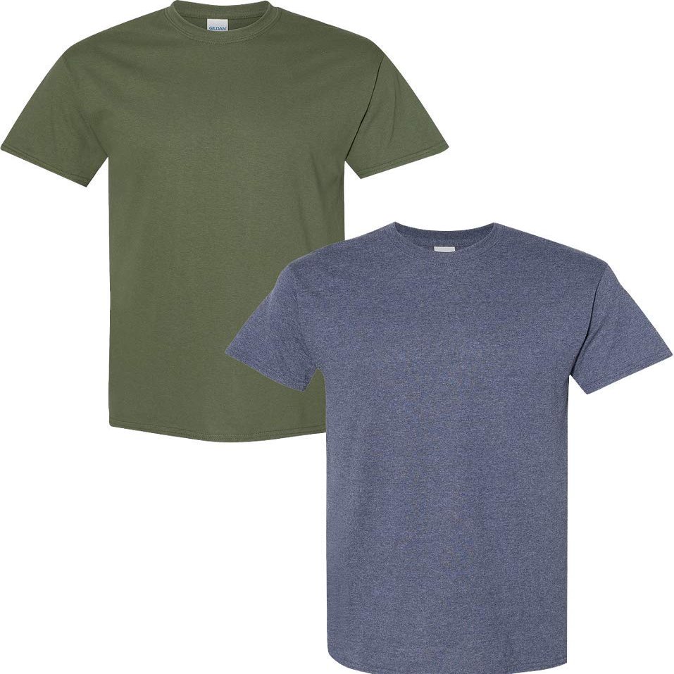 Gildan Men's Heavy Cotton Short Sleeve T Shirt, 2-Pack LRG-Military-HeatherNavy