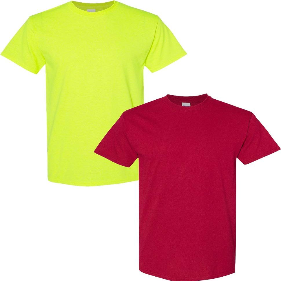 Gildan Men's Heavy Cotton Short Sleeve T Shirt, 2-Pack LRG-SafetyGreen-Cardinal