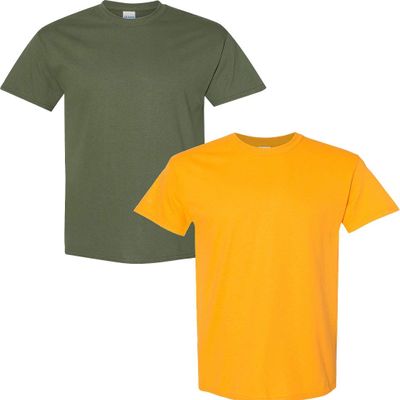 Gildan Men's Heavy Cotton Short Sleeve T Shirt, 2-Pack MED-Military-Gold