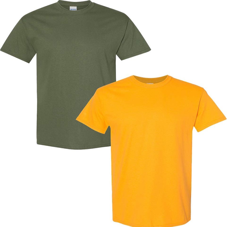 Gildan Men's Heavy Cotton Short Sleeve T Shirt, 2-Pack MED-Military-Gold