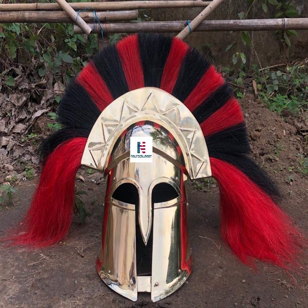 Nautical-Mart Greek Helmet Ancient Corinthian Helmet Roman Spartan Helmet Ancient Greece Gift with Red/Black Plume