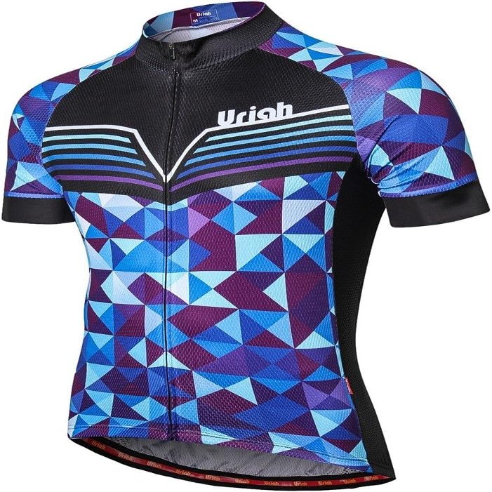 Uriah Men's Cycling Jersey Short Sleeve Reflective with Rear Zippered Bag Diamond Blue Size XS