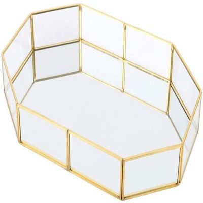 Cosmetic Storage Box, Mirrored Glass Tray Jewelry Organizer, for Makeup Jewelry -S