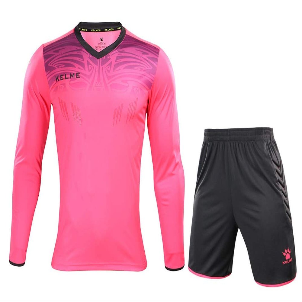 KELME Soccer Goalkeeper Jersey Uniform Kit - Mens Padded Football Goalie Jersey - Padded Shirt, Shorts and Socks Kids and Adult Sizes (Small, Pink (No Socks))