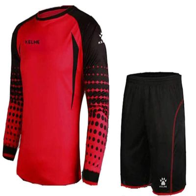 KELME Soccer Goalie Jersey Padded Uniform Kit - Goalkeeper Jersey, Shorts & Socks - Mens Football Padded Shirt - Kids and Adult Sizes (Red (No Socks), X-Small)