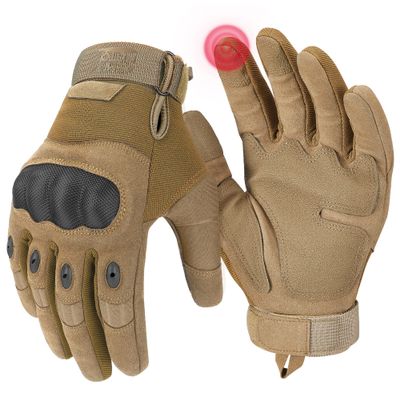 KEMIMOTO Tactical Gloves for Men, Touchscreen Motorcycle Gloves with Hard Shell & Palm Padding for Sports Motorcycle Cycling Tactical Airsoft Paintball Hunting Hiking Camping Climbing (Brown,Medium)