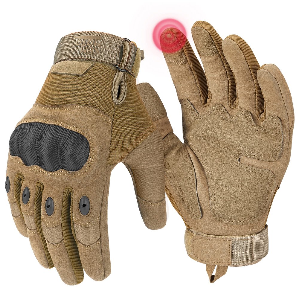 KEMIMOTO Tactical Gloves for Men, Touchscreen Motorcycle Gloves with Hard Shell & Palm Padding for Sports Motorcycle Cycling Tactical Airsoft Paintball Hunting Hiking Camping Climbing (Brown,Medium)