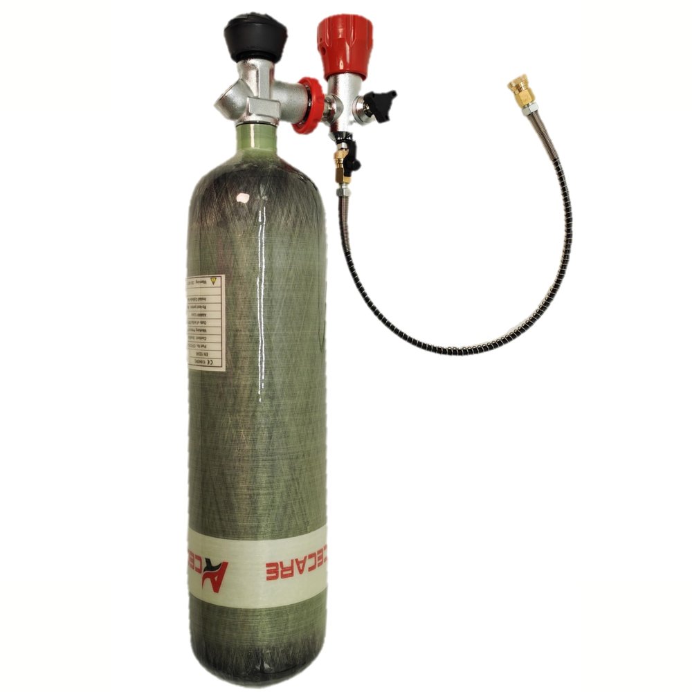 Acecare 4500psi Carbon Fiber Air Tank & Fill Station for PCP Paintball Scuba Empty Bottle (Red Gauge Tank Kits) (2L+XB+DZX)