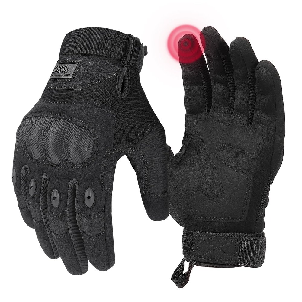 KEMIMOTO Tactical Gloves for Men, Touchscreen Motorcycle Gloves with Hard Shell & Palm Padding for Sports Motorcycle Cycling Tactical Airsoft Paintball Hunting Hiking Camping Climbing (Black,Medium)