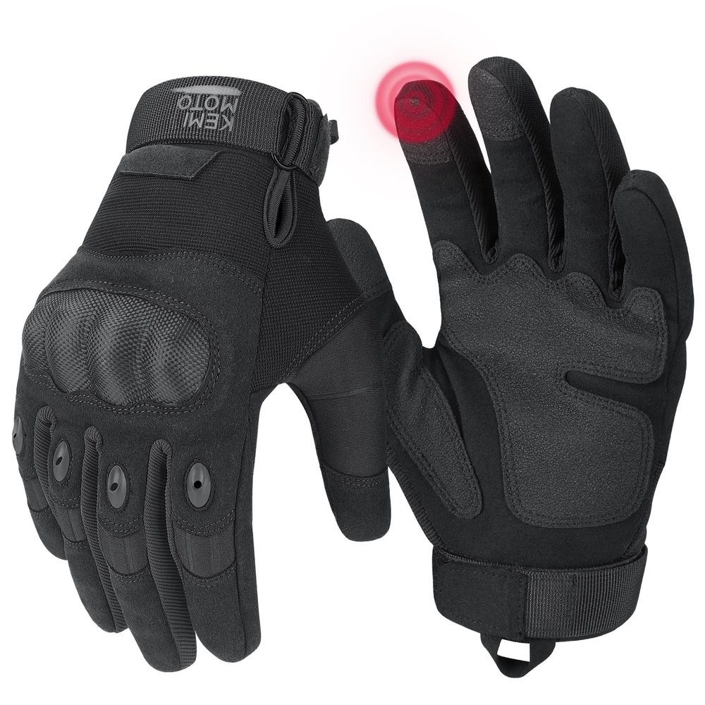 KEMIMOTO Tactical Gloves for Men, Touchscreen Motorcycle Gloves with Hard Shell & Palm Padding for Sports Motorcycle Cycling Tactical Airsoft Paintball Hunting Hiking Camping Climbing (Black,X-Large)