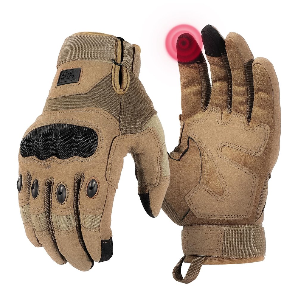 KEMIMOTO Tactical Gloves for Men, Touchscreen Motorcycle Gloves with Hard Shell & Palm Padding for Sports Motorcycle Cycling Tactical Airsoft Paintball Hunting Hiking Camping Climbing (Brown,Large)