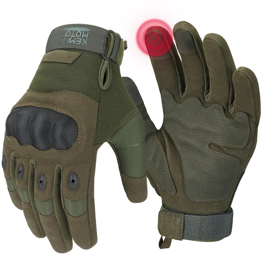 KEMIMOTO Tactical Gloves for Men, Touchscreen Motorcycle Gloves with Hard Shell & Palm Padding for Sports Motorcycle Cycling Tactical Airsoft Paintball Hunting Hiking Camping Climbing (Green,Large)