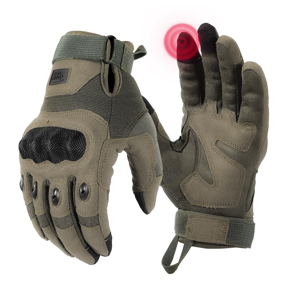 KEMIMOTO Tactical Gloves for Men, Touchscreen Motorcycle Gloves with Hard Shell & Palm Padding for Sports Motorcycle Cycling Tactical Airsoft Paintball Hunting Hiking Camping Climbing (Green,XX-Large)