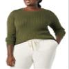 Amazon Essentials Women's Lightweight Long-Sleeve Cable Crewneck Sweater (Available in Plus Size), Dark Olive, X-Small view 4