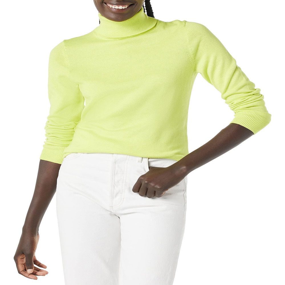 Amazon Essentials Women's Classic-Fit Lightweight Long-Sleeve Turtleneck Sweater (Available in Plus Size), Lime Green, Large