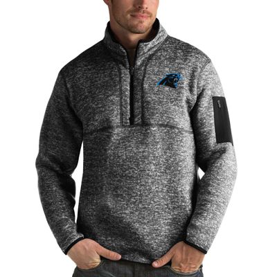 Antigua Men's Heather Black Carolina Panthers Fortune Quarter-Zip Pullover Jacket