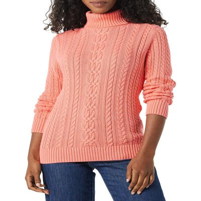 Amazon Essentials Women's Fisherman Cable Turtleneck Sweater (Available in Plus Size), Coral Pink, XX-Large