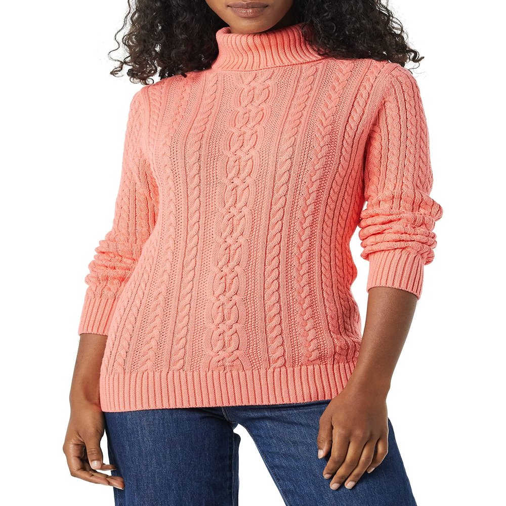 Amazon Essentials Women's Fisherman Cable Turtleneck Sweater (Available in Plus Size), Coral Pink, XX-Large