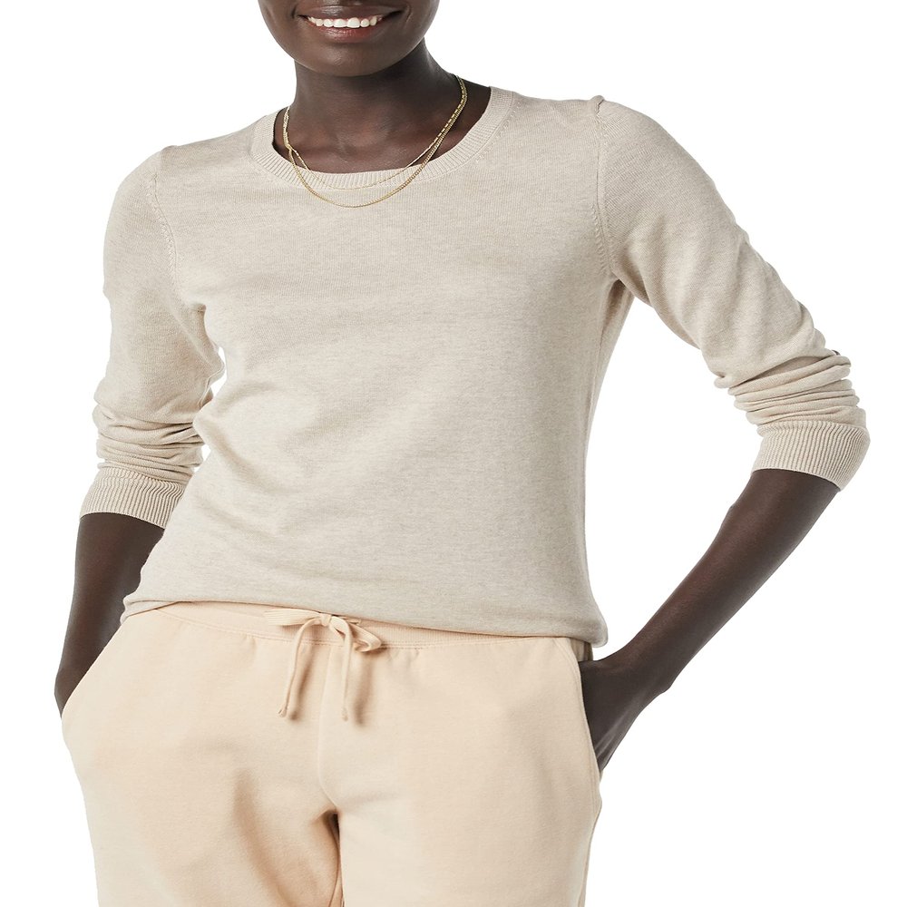 Amazon Essentials Women's Long-Sleeve Lightweight Crewneck Sweater (Available in Plus Size), Oatmeal Heather, X-Large