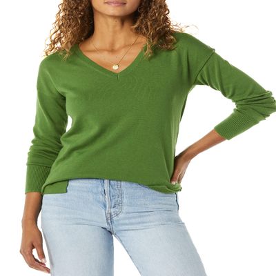 Amazon Essentials Women's Lightweight Long-Sleeve V-Neck Tunic Sweater (Available in Plus Size), Green, X-Small
