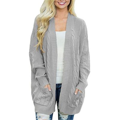 Andongnywell Women's Cable Knit Open Front Chunky Cardigans Sweaters Boyfriend Sweaters Jackets Overcoats Outwear (Grey,3X-Large)