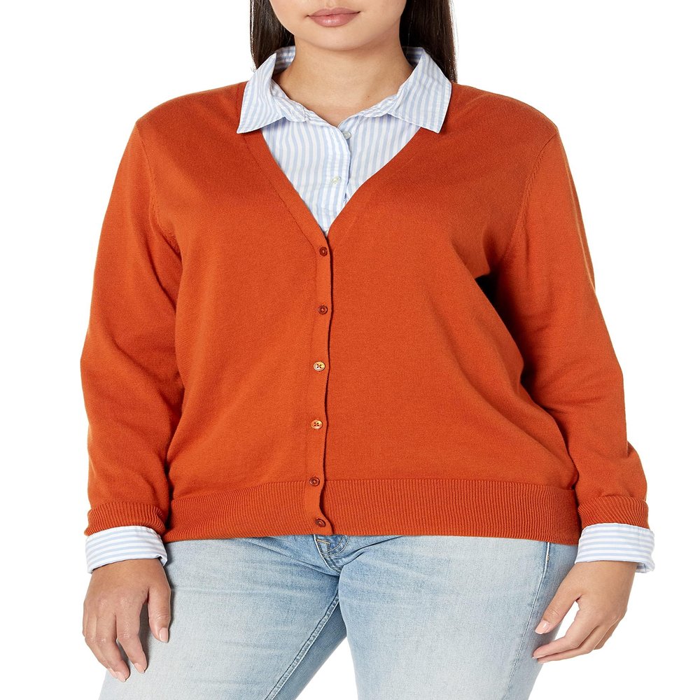 Amazon Essentials Women's Lightweight V-Neck Cardigan Sweater (Available in Plus Size), Rust, X-Large