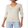 Amazon Essentials Women's Regular-Fit Lightweight Long-Sleeve V-Neck Sweater (Available in Plus Size), Oatmeal Heather, X-Small view 1