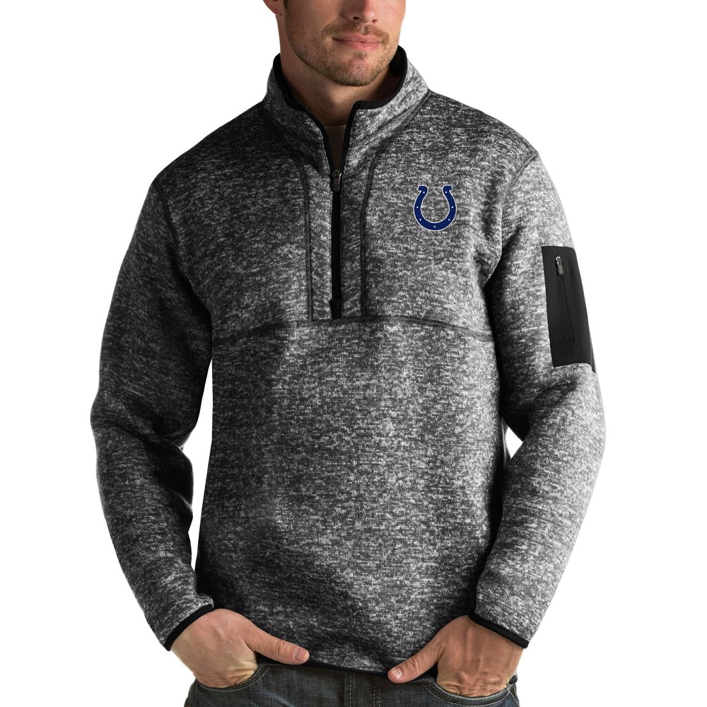 Antigua Men's Heather Black Indianapolis Colts Fortune Quarter-Zip Pullover Jacket