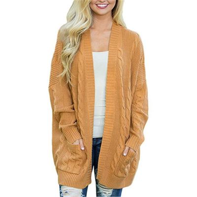 Andongnywell Women's Cable Knit Open Front Chunky Cardigans Sweaters Boyfriend Sweaters Jackets Overcoats Outwear (Yellow,Small)