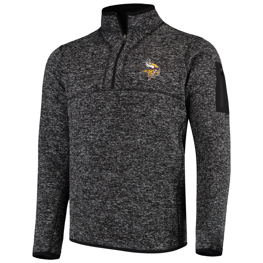 Antigua Men's Heather Black Minnesota Vikings Fortune Quarter-Zip Pullover Jacket