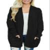 Andongnywell Women's Cable Knit Open Front Chunky Cardigans Sweaters Boyfriend Sweaters Jackets Overcoats Outwear (Black,3X-Large) view 2