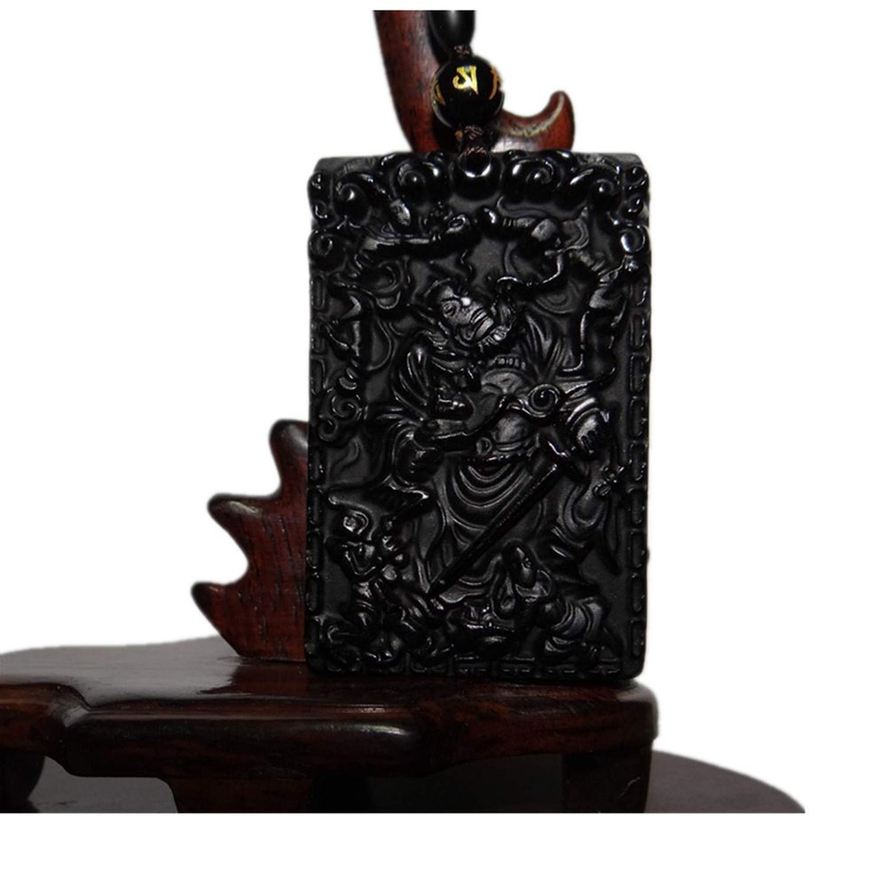 2.9" China Certified Nature Black Obsidian Jade Zhongkui Amulet Hand Made Necklace Pendant 8985