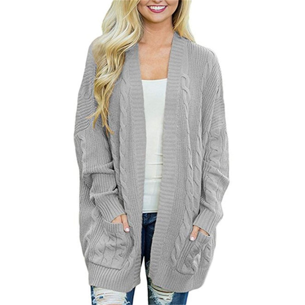 Andongnywell Women's Cable Knit Open Front Chunky Cardigans Sweaters Boyfriend Sweaters Jackets Overcoats Outwear (Grey,Small)