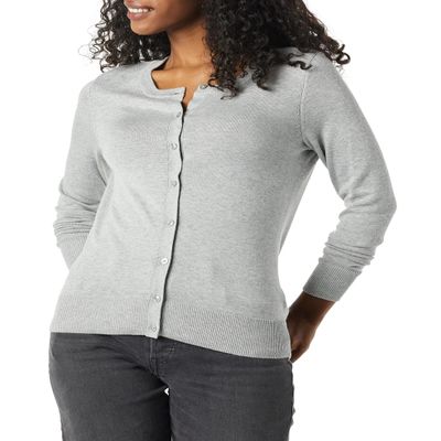 Amazon Essentials Women's Lightweight Crewneck Cardigan Sweater (Available in Plus Size), Grey Heather, XX-Large
