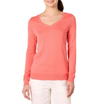 Amazon Essentials Women's Regular-Fit Lightweight Long-Sleeve V-Neck Sweater (Available in Plus Size), Coral Pink, Small
