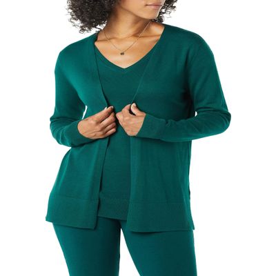 Amazon Essentials Women's Lightweight Open-Front Cardigan Sweater (Available in Plus Size), Dark Green, X-Small