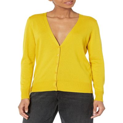 Amazon Essentials Women's Lightweight V-Neck Cardigan Sweater (Available in Plus Size), Dark Yellow, XX-Large