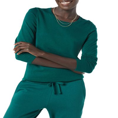 Amazon Essentials Women's Long-Sleeve Lightweight Crewneck Sweater (Available in Plus Size), Dark Green, X-Large