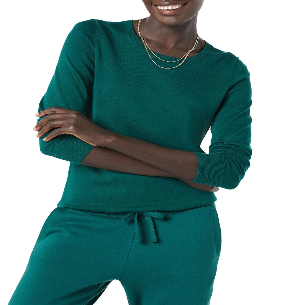 Amazon Essentials Women's Long-Sleeve Lightweight Crewneck Sweater (Available in Plus Size), Dark Green, X-Large