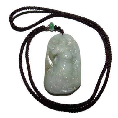 2.6" China Certified Grade A Nature Jadeite Jade Guangong Amute Necklace Pendant 0030