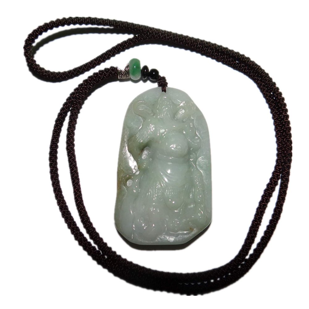 2.6" China Certified Grade A Nature Jadeite Jade Guangong Amute Necklace Pendant 0030