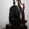2.4" China Certified Nature Black Obsidian Jade Blessing Manjusri Hand Made Necklace Pendant 8948 view 3