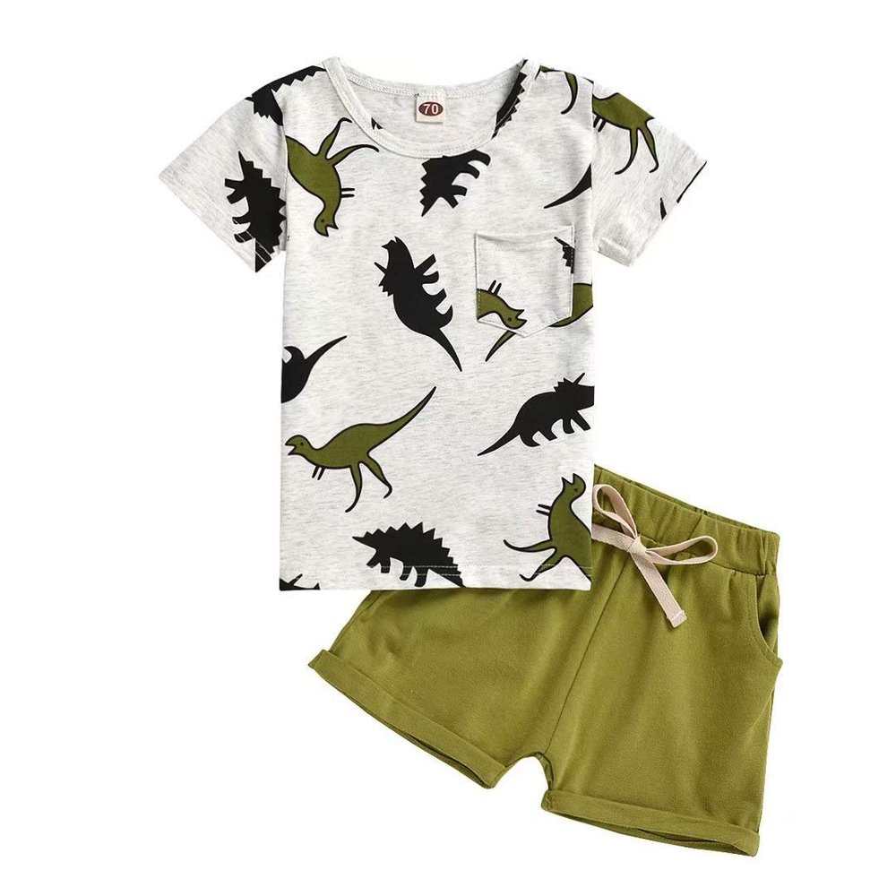 2T Boys Clothes Toddler Boys Summer Outfits Dinosaur T-Shirt & Shorts Set 2 PieceGreen Dino 2-3T/90cm