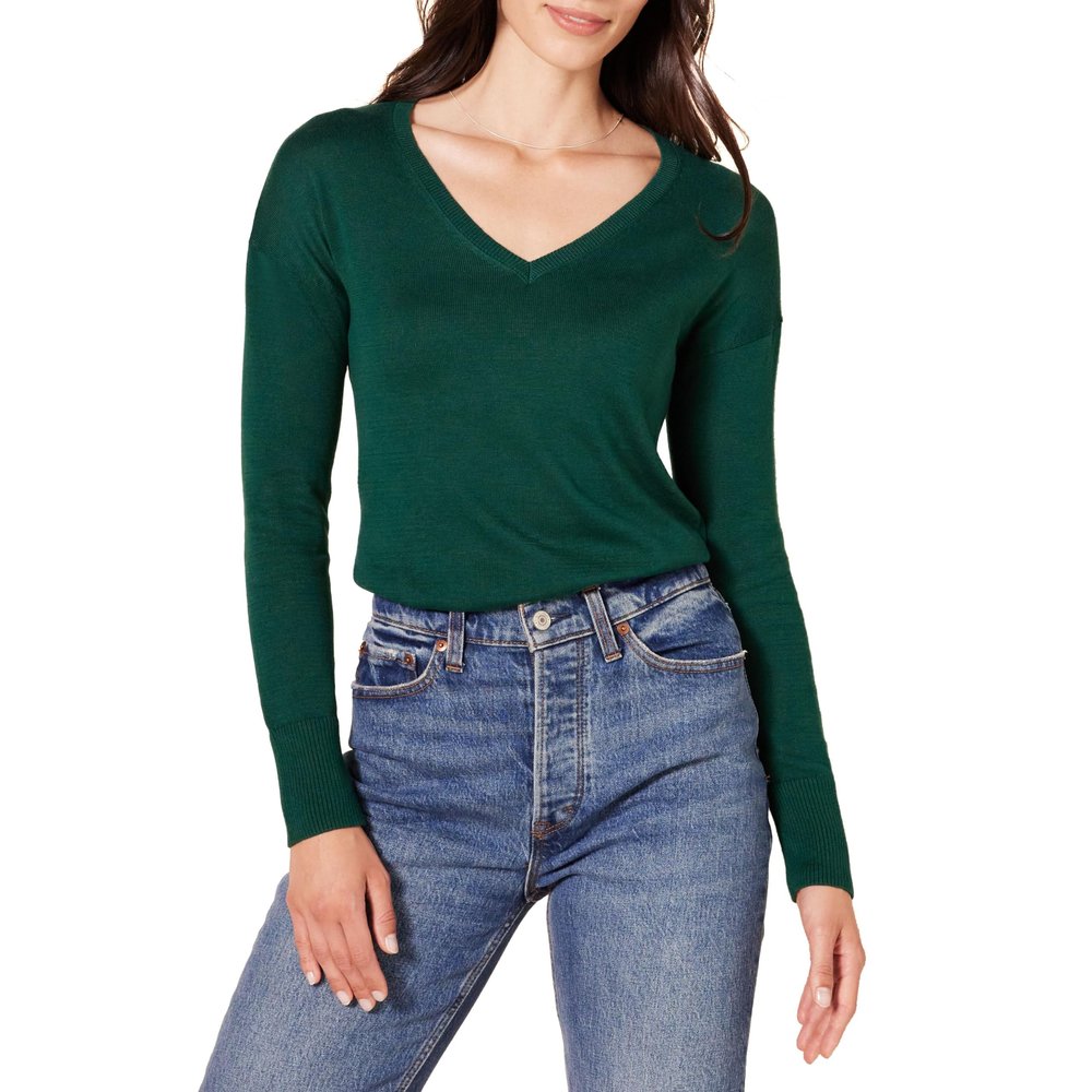 Amazon Essentials Women's Lightweight Long-Sleeve V-Neck Tunic Sweater (Available in Plus Size), Dark Green, X-Small