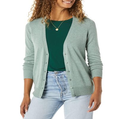Amazon Essentials Women's Lightweight V-Neck Cardigan Sweater (Available in Plus Size), Sage Green Heather, XX-Large